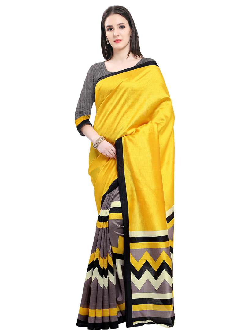 Buy Ishin Yellow Grey Art Silk Printed Saree Sarees for Women 1849131 Myntra
