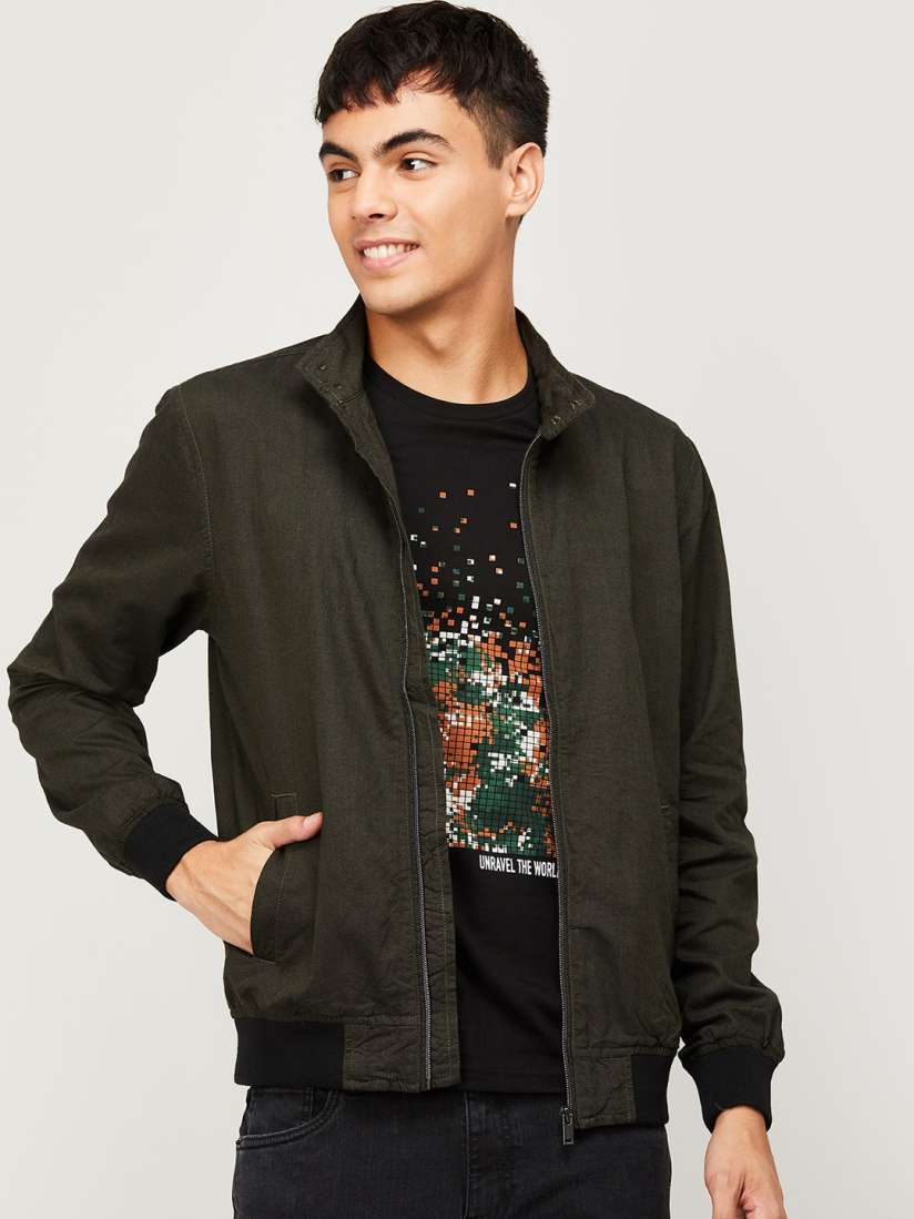 Buy Fame Forever by Lifestyle Men Olive Green Floral Bomber with Patchwork Jacket Jackets for Men 18494014 Myntra