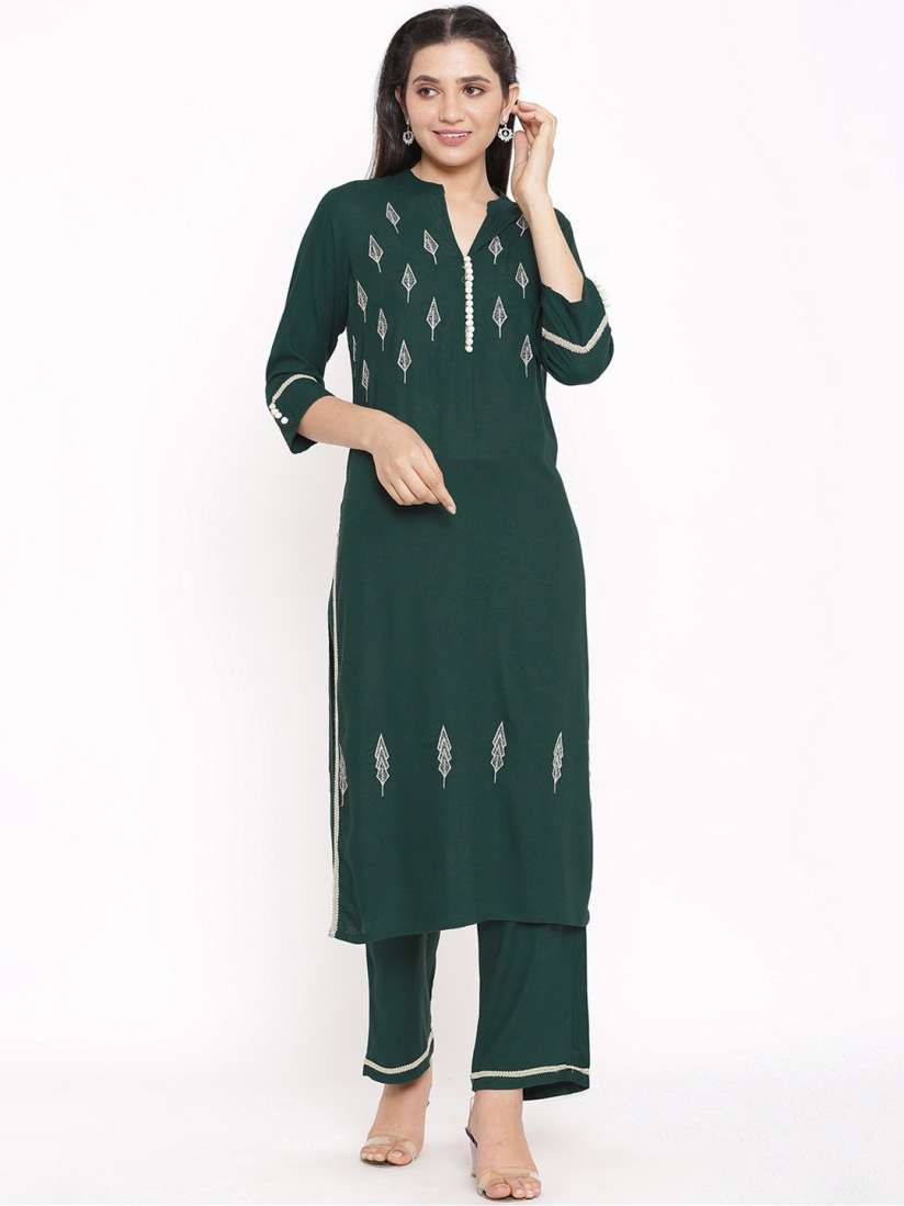 Buy Saart Bunaai Women Green Layered Kurti with Trousers With Dupatta Kurta Sets for Women 18498114 Myntra