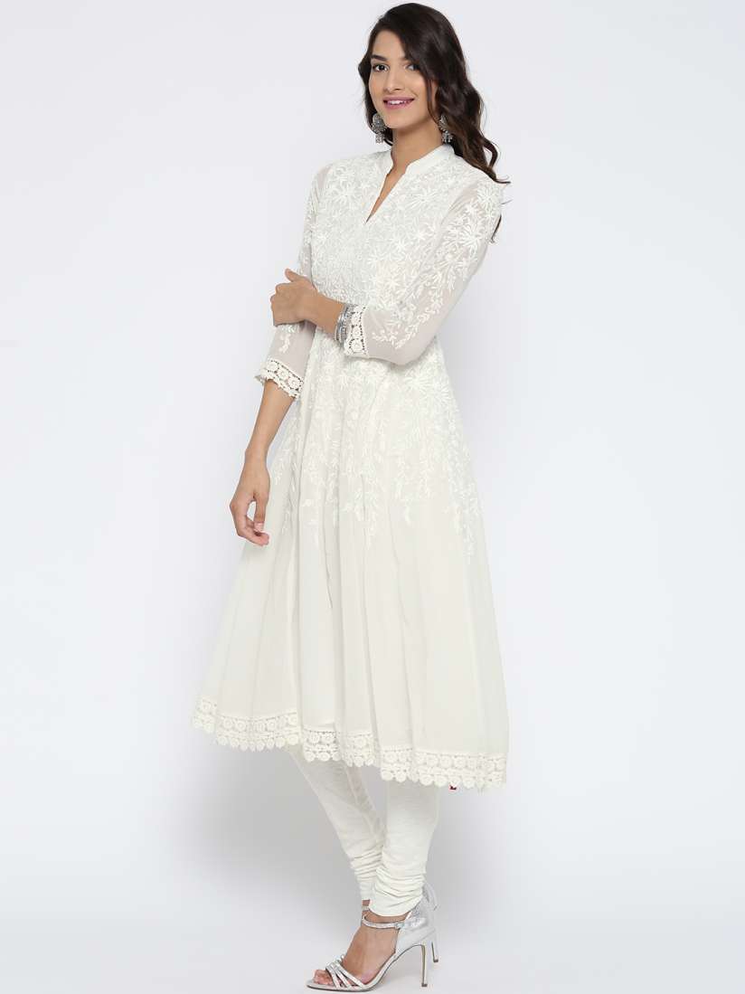 Buy Biba White Embroidered Anarkali Churidar Kurta with Dupatta Kurta Sets for Women 1849870 Myntra