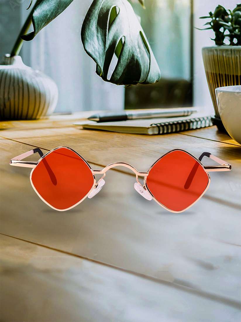 Rectangle Red Sunglasses Buy Spiky Unisex Kids Red Lens Gold-Toned