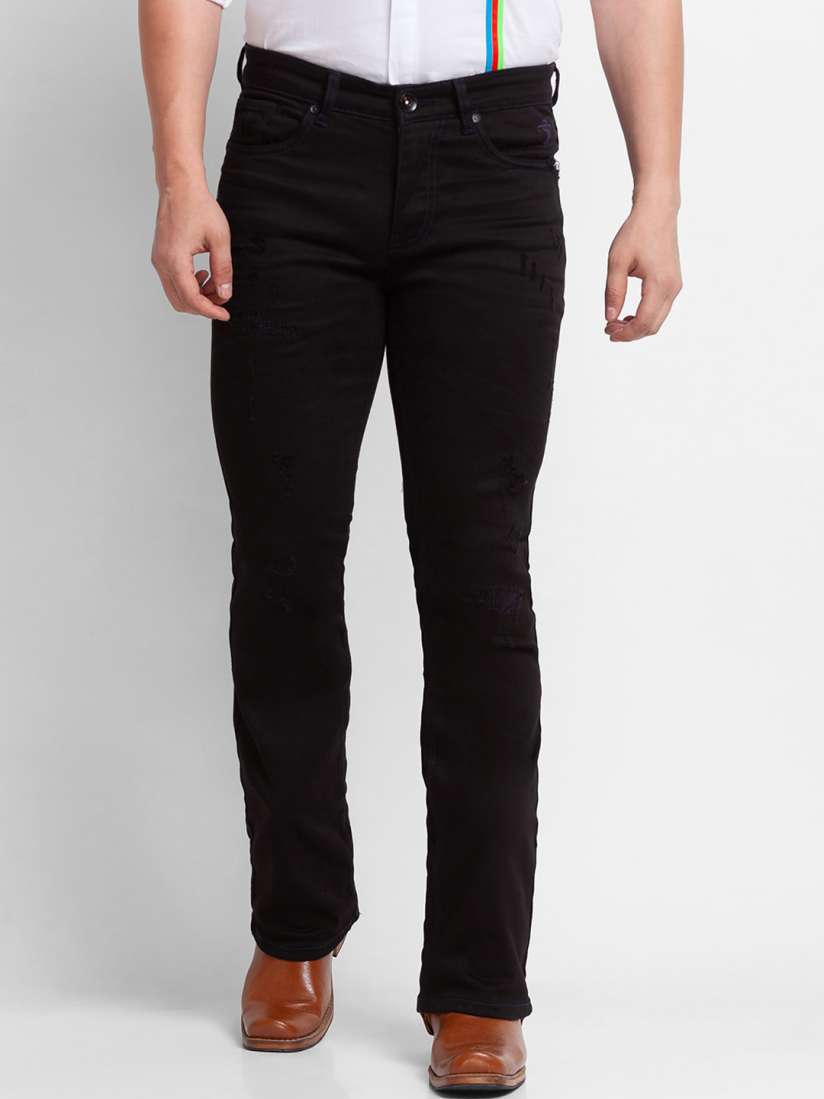 Buy mode de base Men Black Bootcut Highly Distressed Stretchable Jeans Jeans for Men 18502260 Myntra