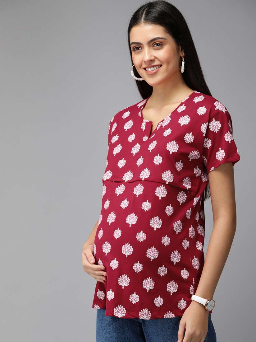 Buy Zeyo Red Pink Floral Print Maternity Feeding Pure Cotton Top Tops for Women 18511680 Myntra