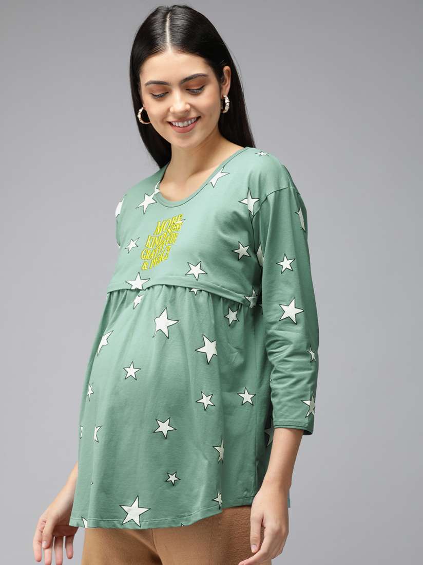 Buy Zeyo Green Printed Cotton Maternity Top Tops for Women 18511682 Myntra