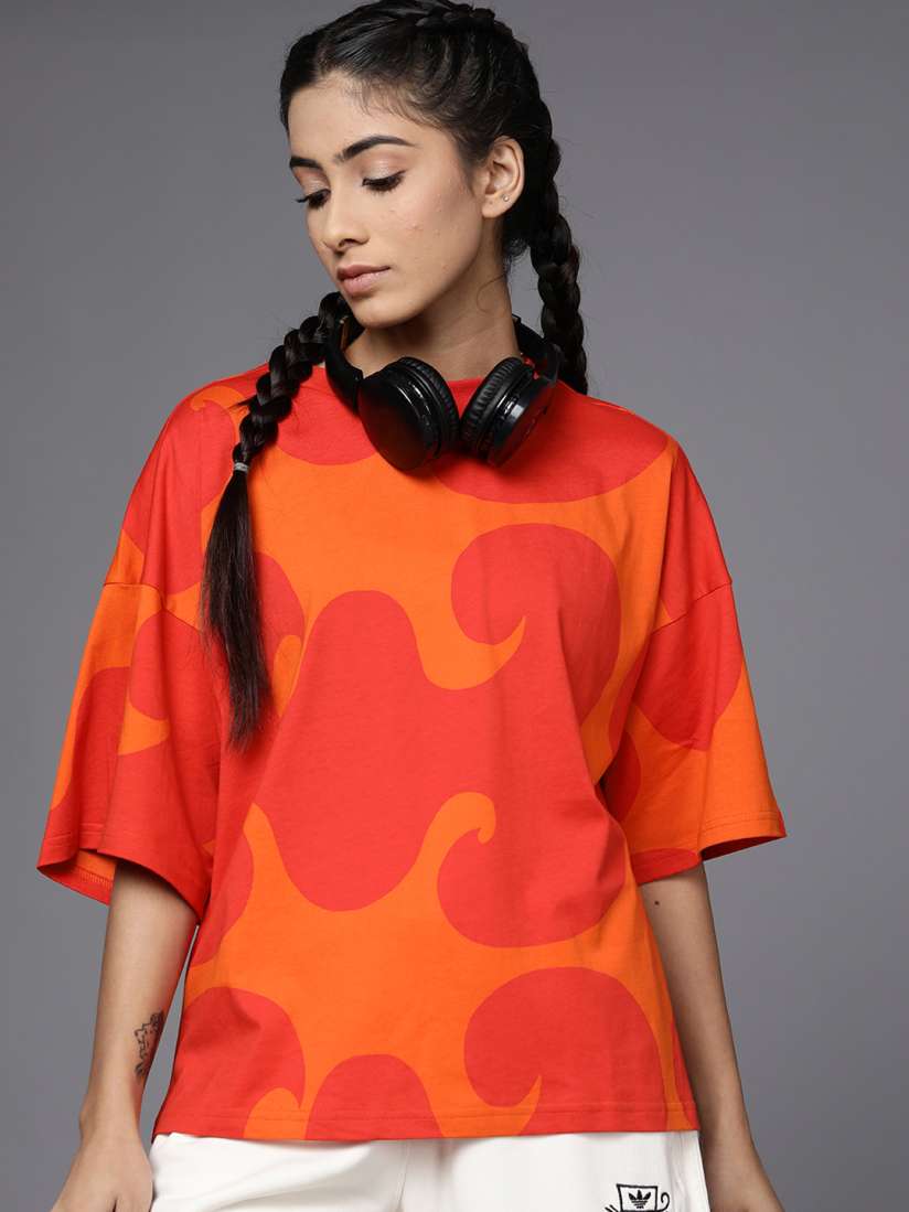 Buy ADIDAS Women Orange Red Printed Marimekko Pure Cotton T shirt Tshirts for Women 18515758 Myntra