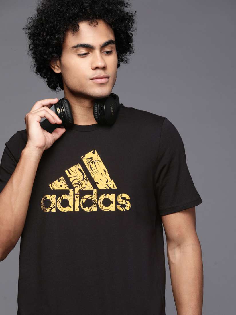 Adidas t shirt black and gold clearance