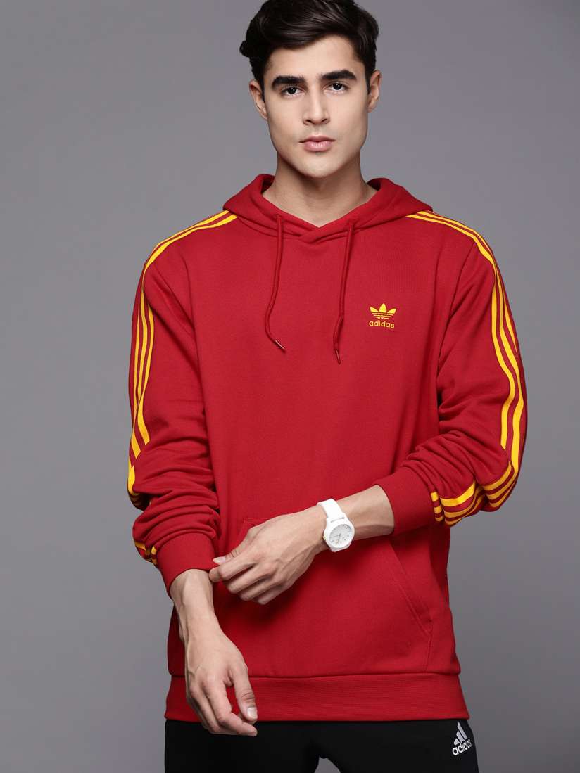 Buy ADIDAS Originals Men Red Cotton Sustainable 3 Stripes Spain Hoodie Sweatshirt Sweatshirts for Men 18520126 Myntra