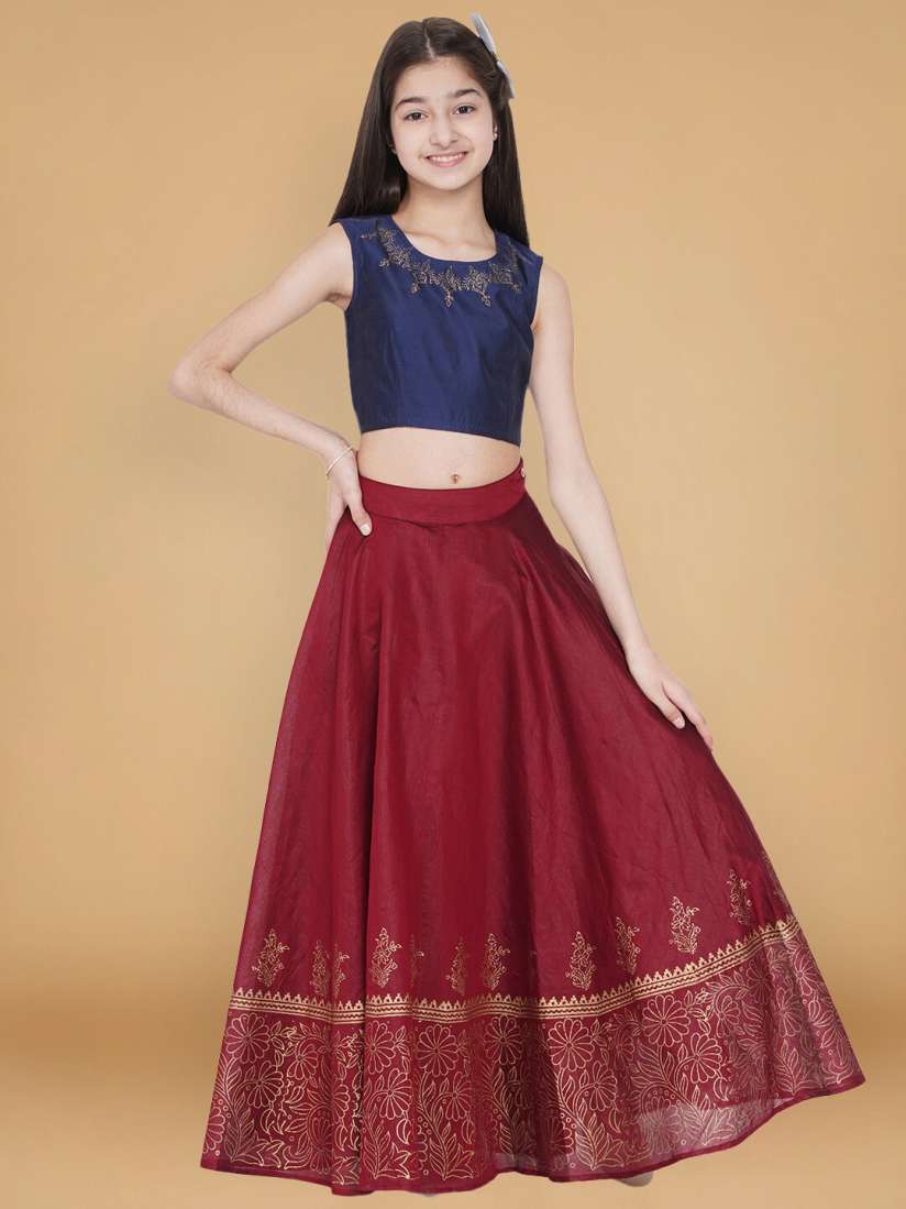 Buy titliyan Girls Maroon Navy Blue Printed Ready to Wear Lehenga Lehenga Choli for Girls 18521484 Myntra
