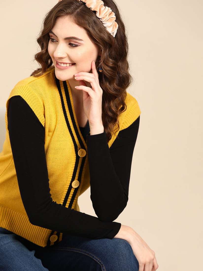 Mustard sleeveless cardigan hotsell