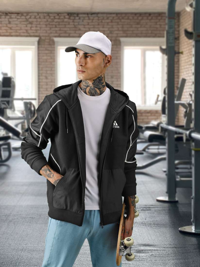 Buy ADIDAS Men Black Q4 Fleece Full Zip Hooded Jacket Jackets for Men 18527382 Myntra