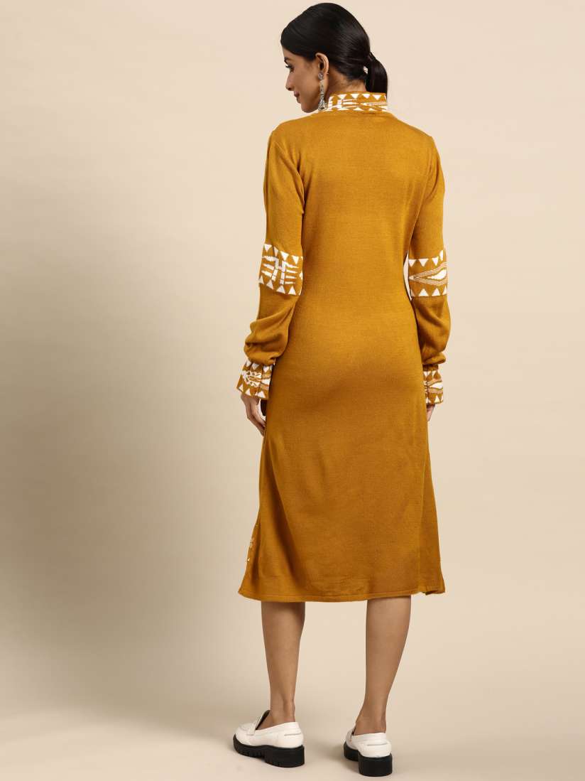 Buy Sangria Mustard Yellow Off White Acrylic Sweater Dress Ethnic Dresses for Women 18534764 Myntra