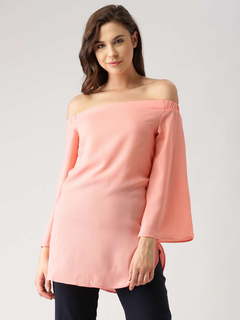 Buy Marie Claire Women Peach Coloured Solid Bardot Top Tops for Women 1853774 Myntra