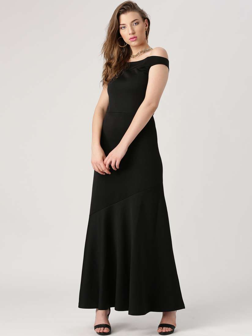 Buy Marie Claire Women Black Solid Off Shoulder Maxi Dress Dresses for Women 1853833 Myntra