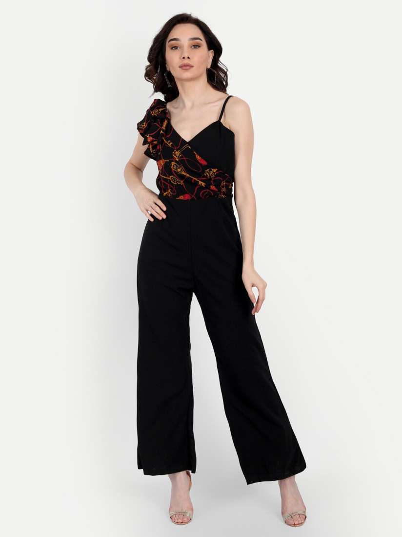 Buy Forevermore Black Red Printed Basic Jumpsuit with Ruffles Jumpsuit for Women 18541120 Myntra