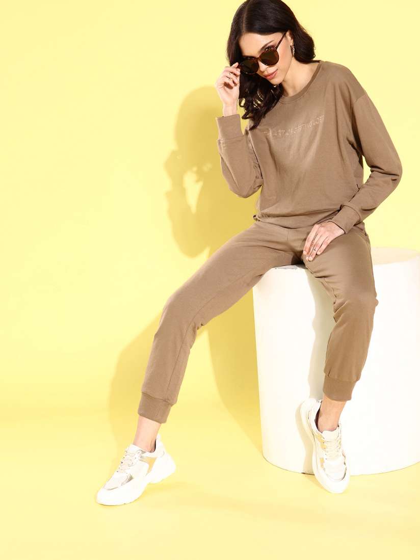Buy Roadster Women Beige Solid Sweatshirt Joggers Set Co Ords for Women 18544218 Myntra