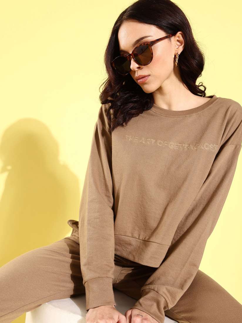 Buy Roadster Women Beige Solid Sweatshirt Joggers Set Co Ords for Women 18544218 Myntra