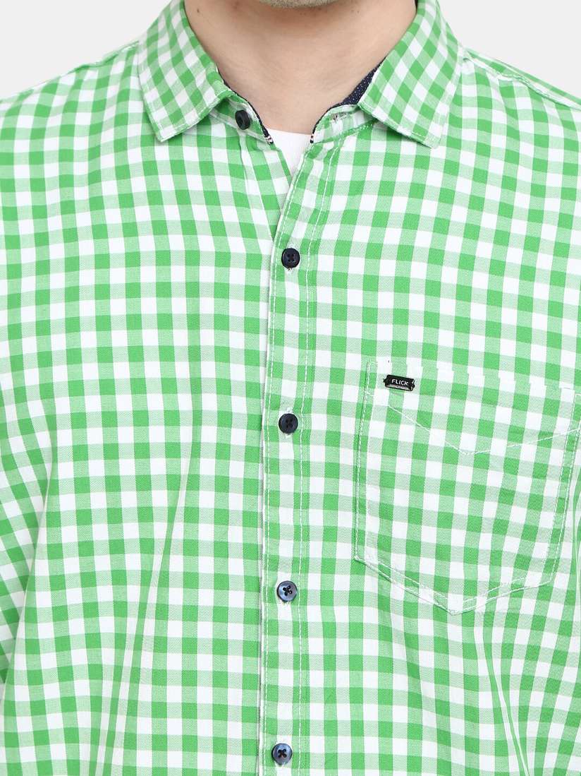 Buy V-Mart Men Green Gingham Checks Checked Casual Shirt Shirts