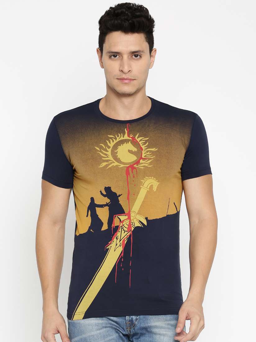 Buy Bahubali By Status Quo Men Navy Printed Slim Fit T Shirt - Tshirts for  Men | Myntra
