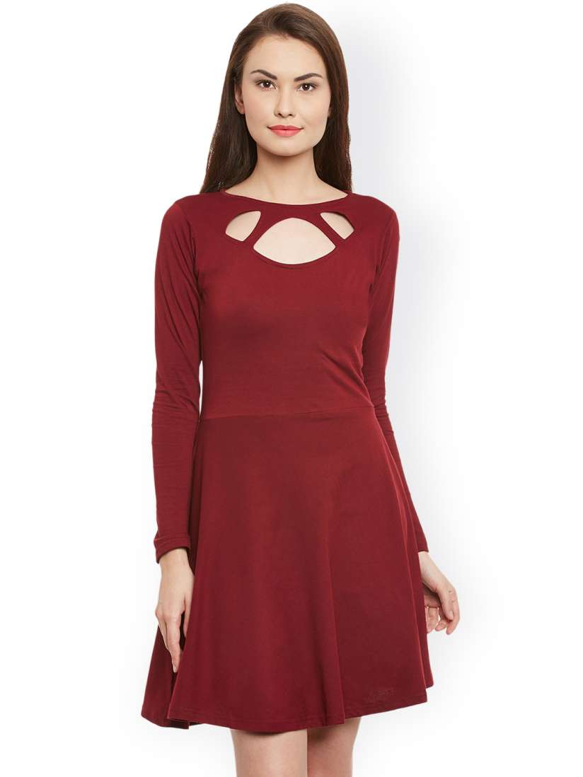 Buy Miss Chase Women Maroon Fit Flare Dress with Cut Outs Dresses for Women 1856859 Myntra