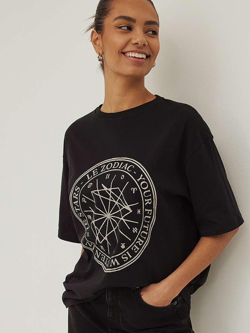 Buy NA KD Women Black Printed Pure Cotton T shirt Tshirts for Women 18571224 Myntra