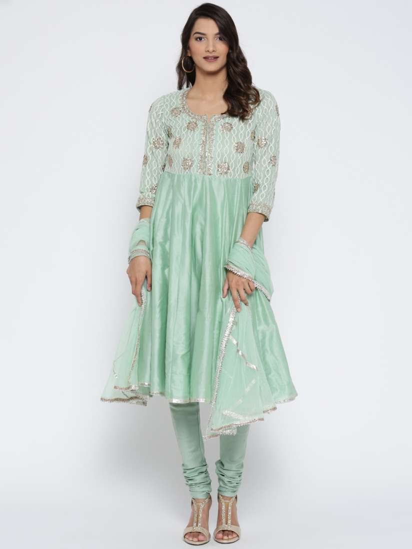 Buy Biba Green Anarkali Churidar Kurta with Dupatta Kurta Sets for Women 1857557 Myntra