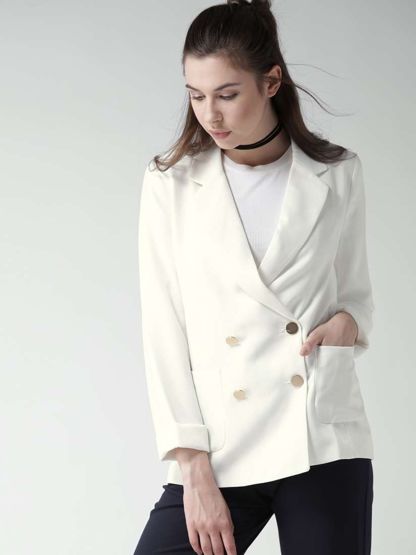 Buy FOREVER 21 White Double Breasted Casual Blazer Blazers for Women 1857828 Myntra