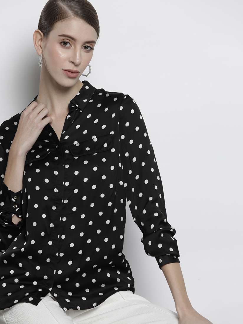 Buy GUESS Women Black White Polka Dots Casual Shirt Shirts for Women 18582836 Myntra