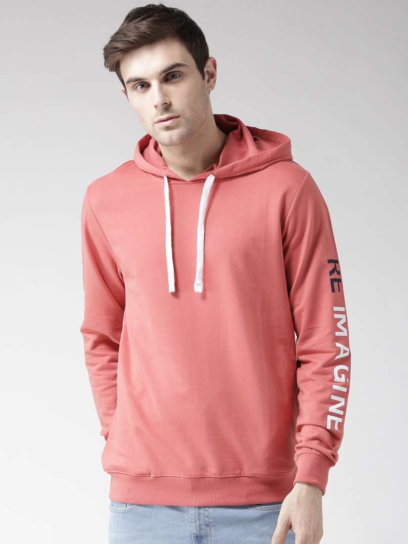 Buy Mast Harbour Men Coral Orange Solid Hooded Sweatshirt Sweatshirts for Men 1859215 Myntra