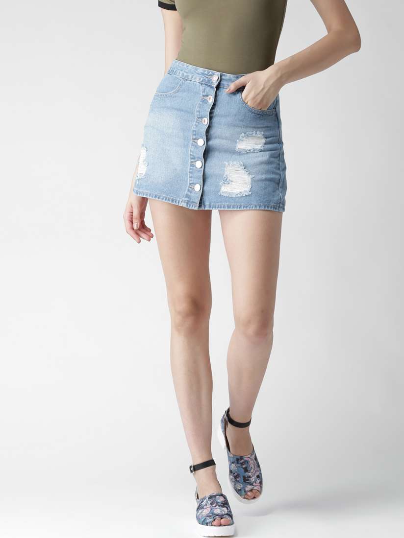 Buy FOREVER 21 Blue Distressed Denim Mini A Line Skirt Skirts for Women 1859707 Myntra