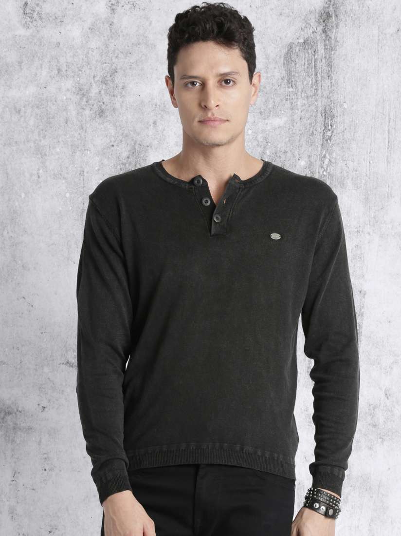 Roadster black henley sweater top