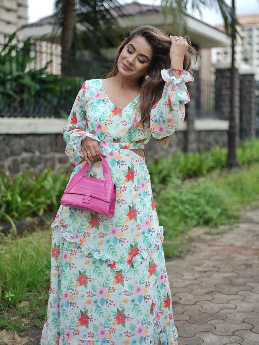Buy STREET 9 Turquoise Blue Floral Georgette Maxi Dress Dresses for Women 18607600 Myntra