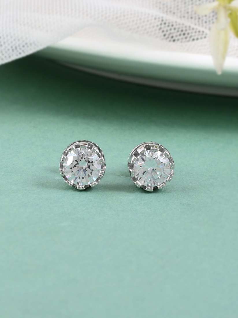Buy Studio Voylla 925 Sterling Silver American Diamond Twirl Stud Earrings Earrings for Women 18610236 Myntra