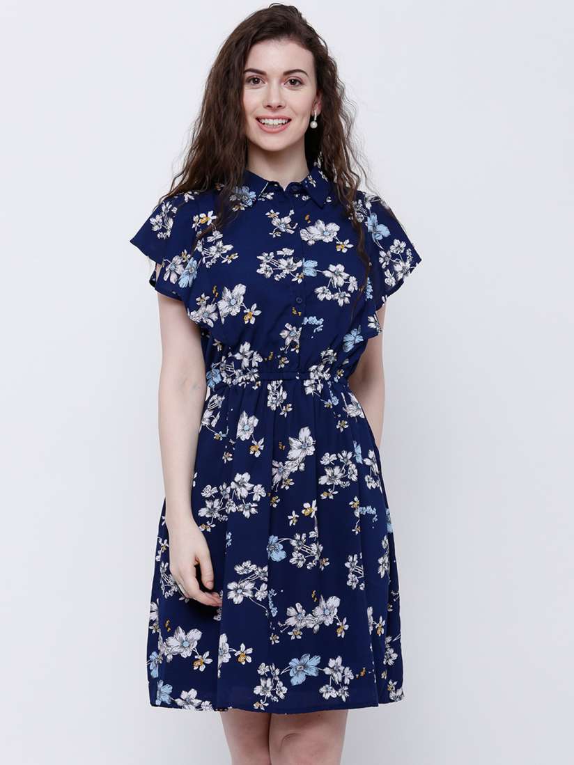 Buy Tokyo Talkies Women Navy Floral Print Fit and Flare Dress Dresses for Women 1861216 Myntra