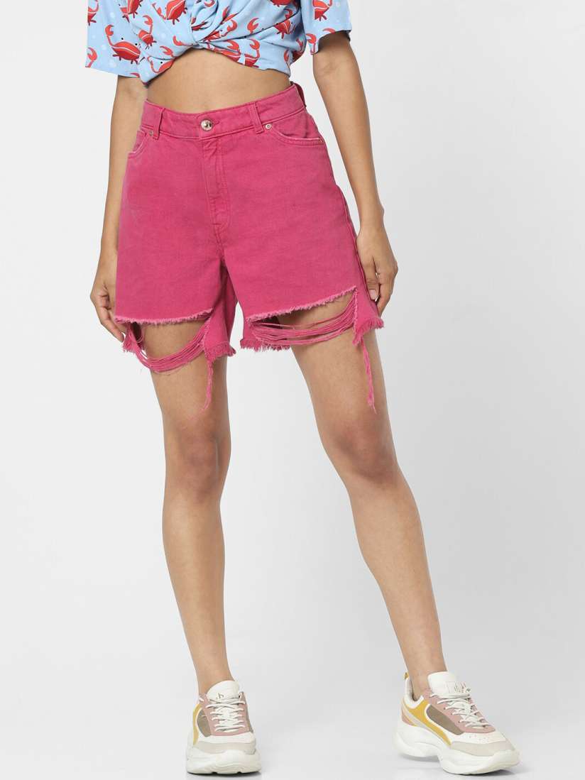 Buy ONLY Women Pink Ripped High Rise Shorts Shorts for Women 18627438 Myntra