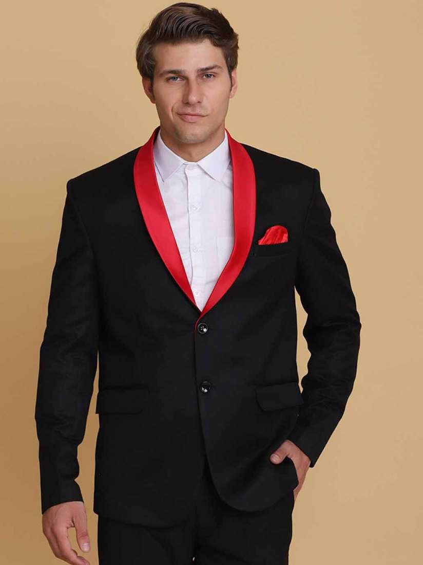 Red blazer with black collar top