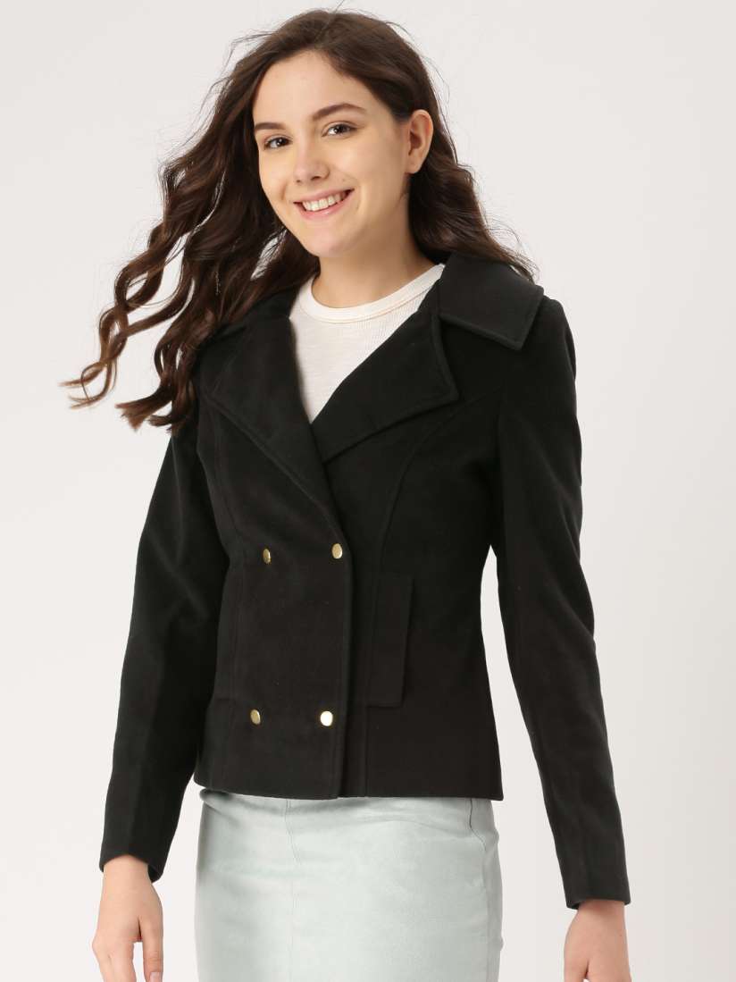 Buy DressBerry Black Short Coat Coats for Women 1863479 Myntra