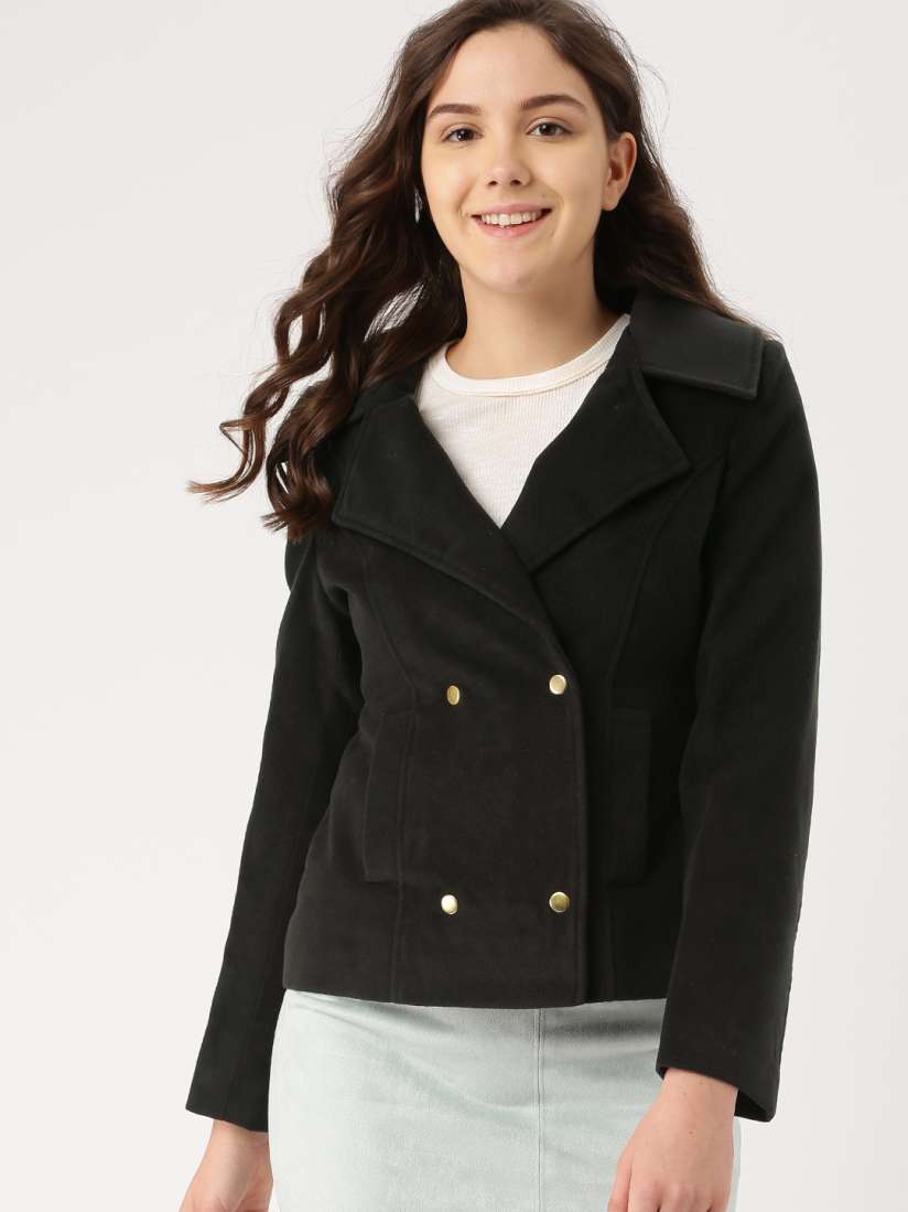 Short black coat womens discount