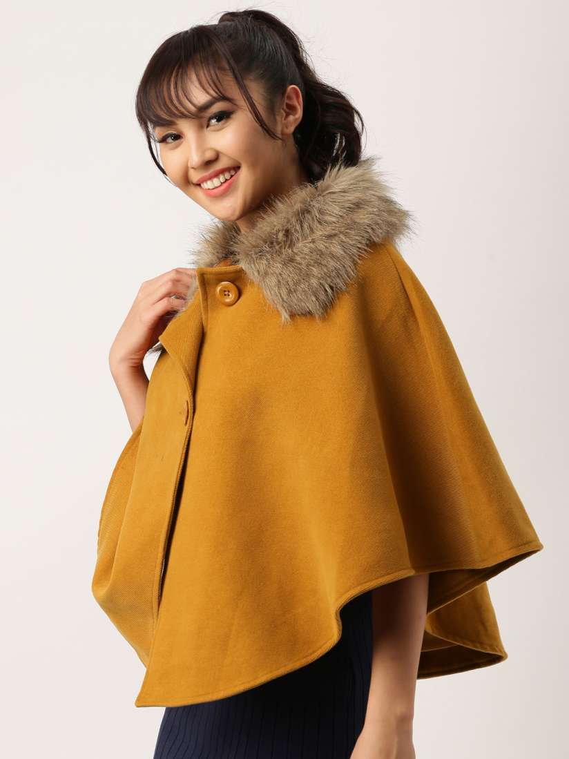 Buy DressBerry Mustard Yellow Cape Style Coat Coats for Women 1863485 Myntra