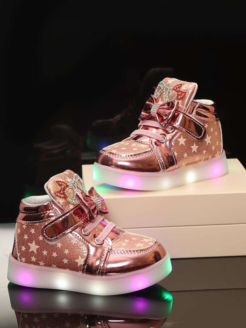 Pink stars printed led shoes cheap
