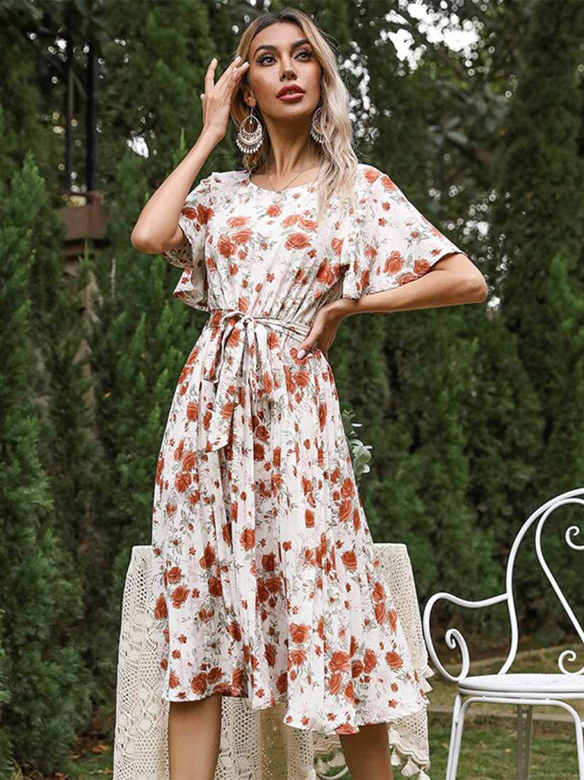 White floral fit and flare dress outlet
