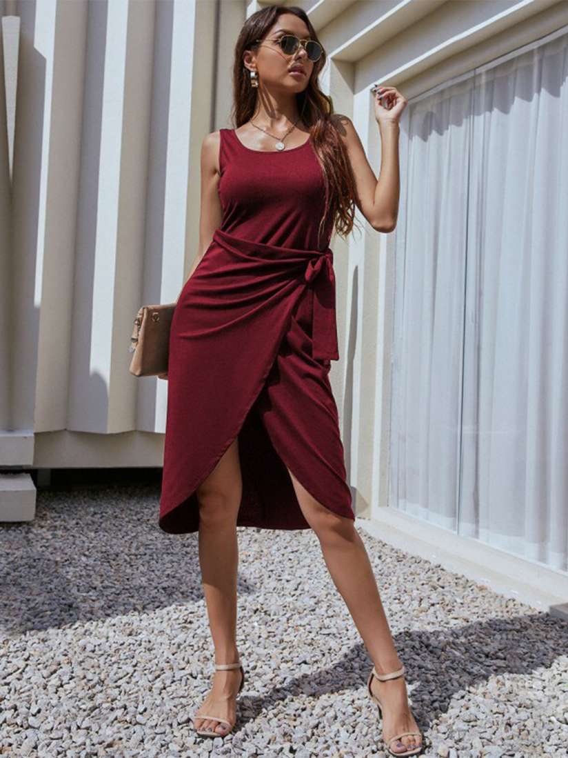 Maroon wrap dress best sale