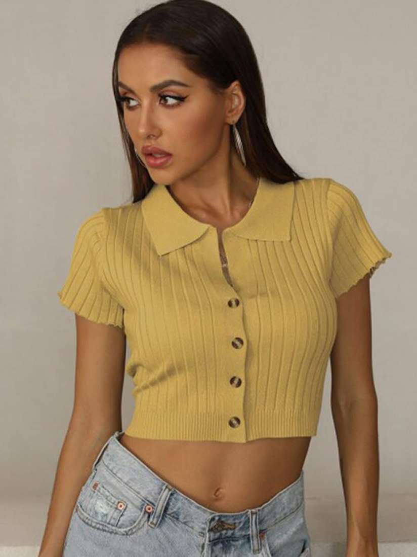 Yellow button crop top cheap