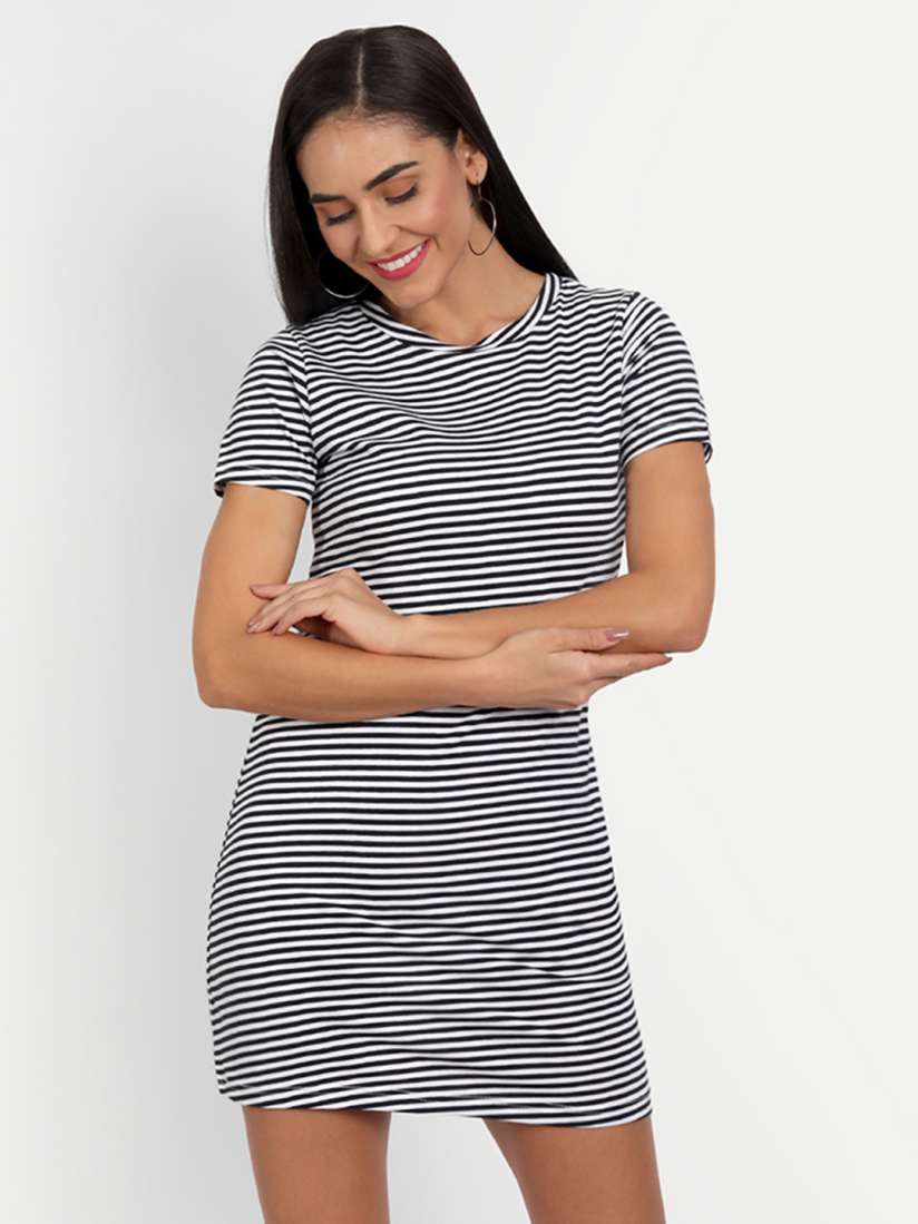 Black and white striped short dress cheap