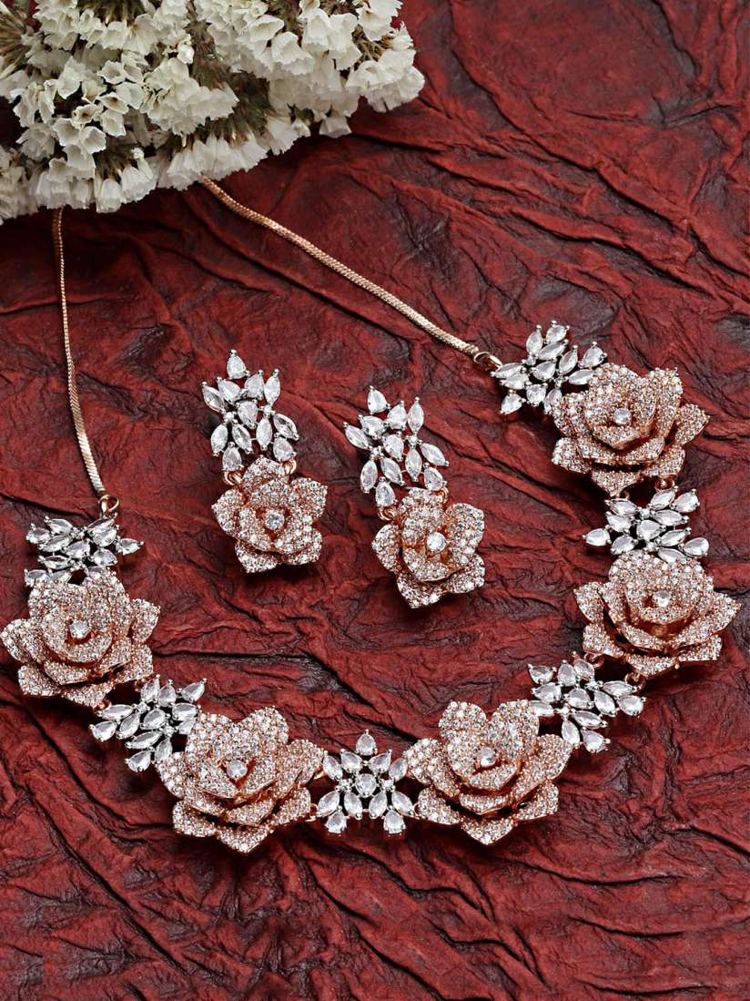 Buy KARATCART Rose Gold Plated Cubic Zirconia Studded Floral Jewellery Set Jewellery Set for Women 18659254 Myntra