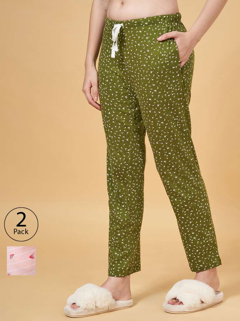 Buy Dreamz by Pantaloons Women Pack of 2 Printed Pure Cotton Cropped Lounge Pants Lounge Pants for Women 18659884 Myntra