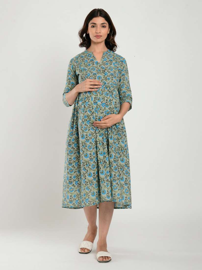 Buy CRAFIQA Grey Floral Maternity Nursing Cotton A Line Midi Dress Dresses for Women 18669880 Myntra