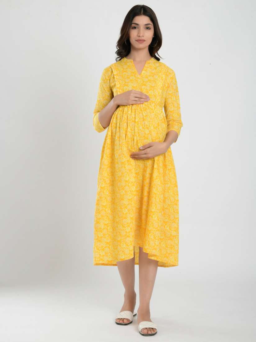 Buy CRAFIQA Women Yellow Floral Maternity Nursing Cotton Midi Dress Dresses for Women 18669884 Myntra