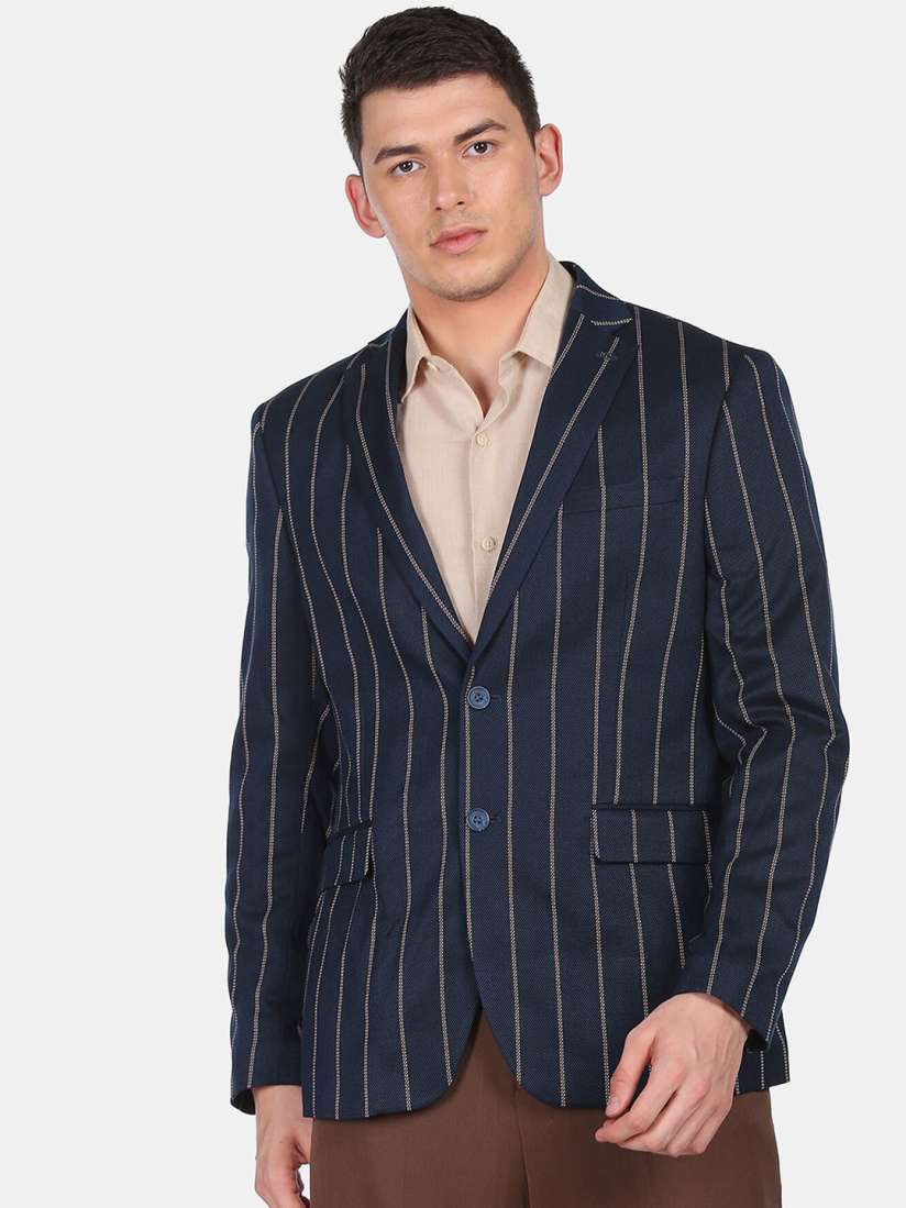 Buy Arrow Men Navy Blue Striped Single Breasted Blazer Blazers for Men 18675350 Myntra