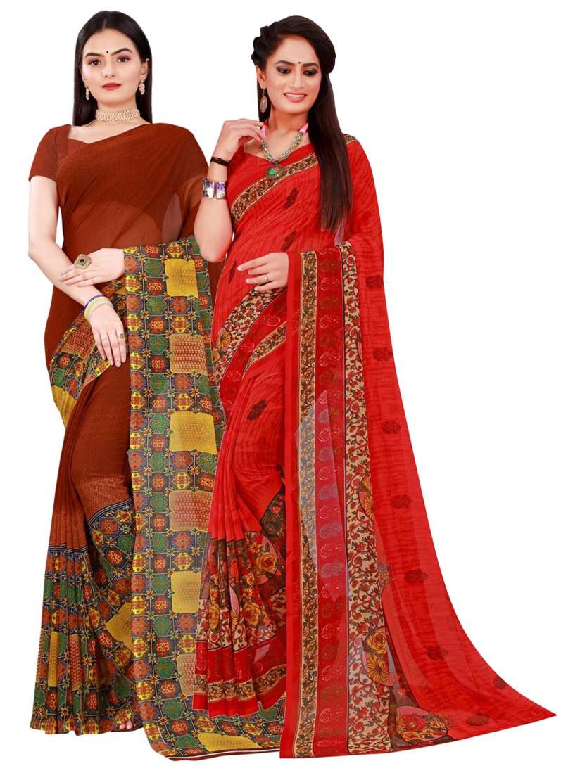 Buy SAADHVI Pack of 2 Brown Red Ethnic Motifs Pure Georgette Saree Sarees for Women 18678060 Myntra