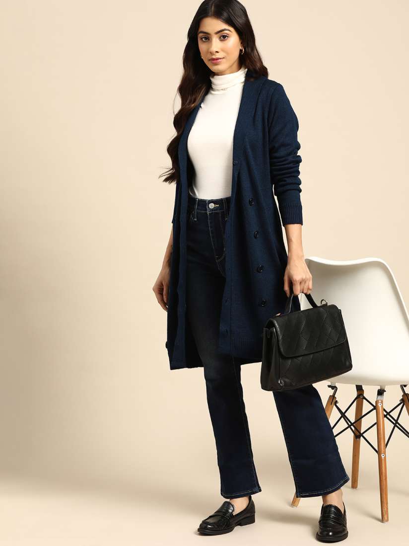 Navy blue longline cardigan on sale